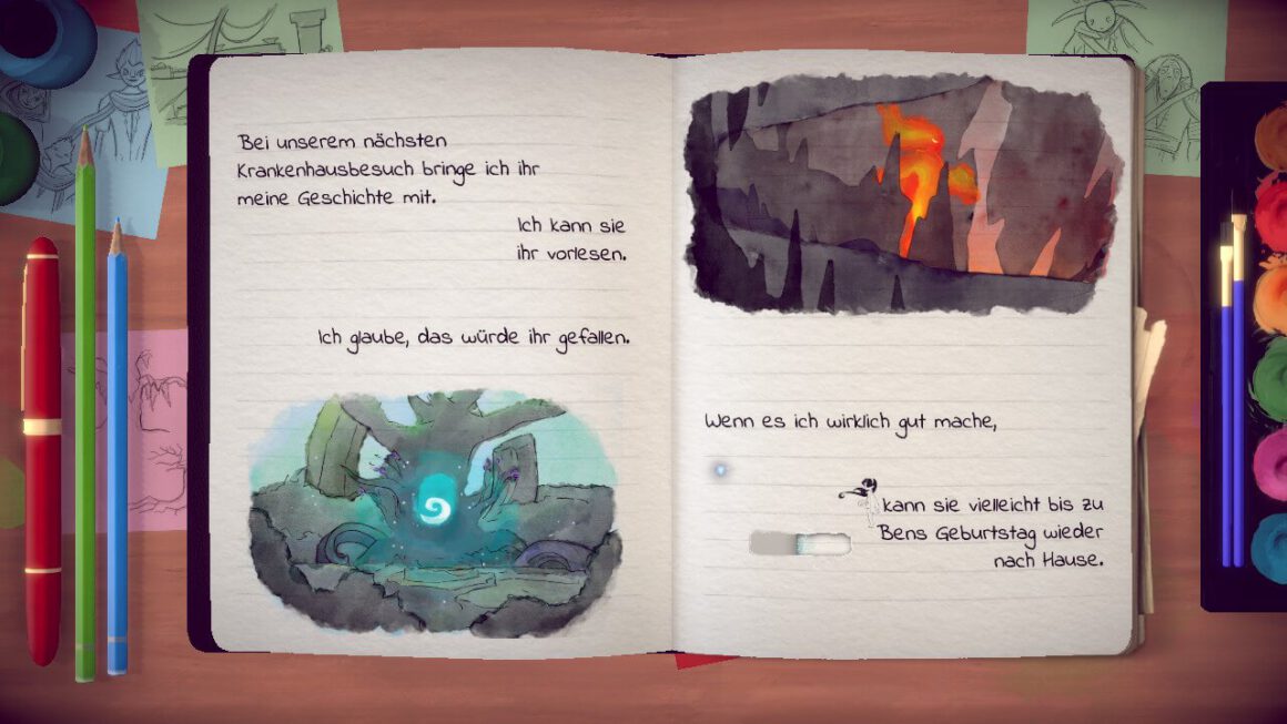 Im Tagebuch schreibt Izzy über ihre Oma "Bei unserem nächsten Krankenhausbesuch bringe ich ihr meine Geschichte mit. Ich kann sie ihr vorlesen. Ich glaube, das würde ihr gefallen. Wenn ich es wirklich gut mache, kann sie vielleicht bis zu Bens Geburtstag wieder nach Hause."
